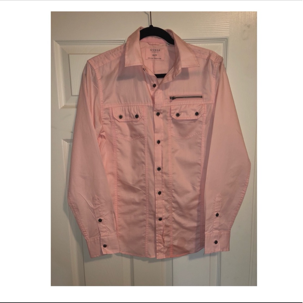 Men’s Pink Button Shirt with Zip Pocket Detail